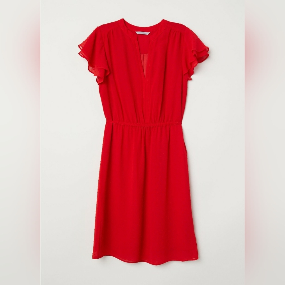 H&M Red Midi Dress with Flutter Sleeves